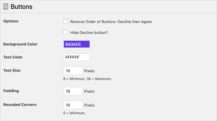 Designer Settings - Buttons