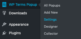 WP Terms Popup Settings Menu Screenshot