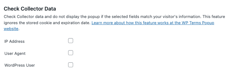 WP Terms Popup Collector Screenshot - Check Collector Data